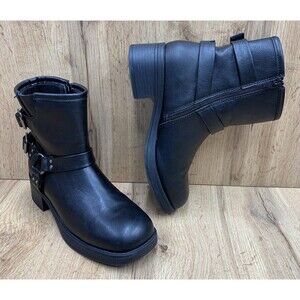 Unr8ed Women's Biker Boots Harvast Side Zip Black Block Heel Size 7 M